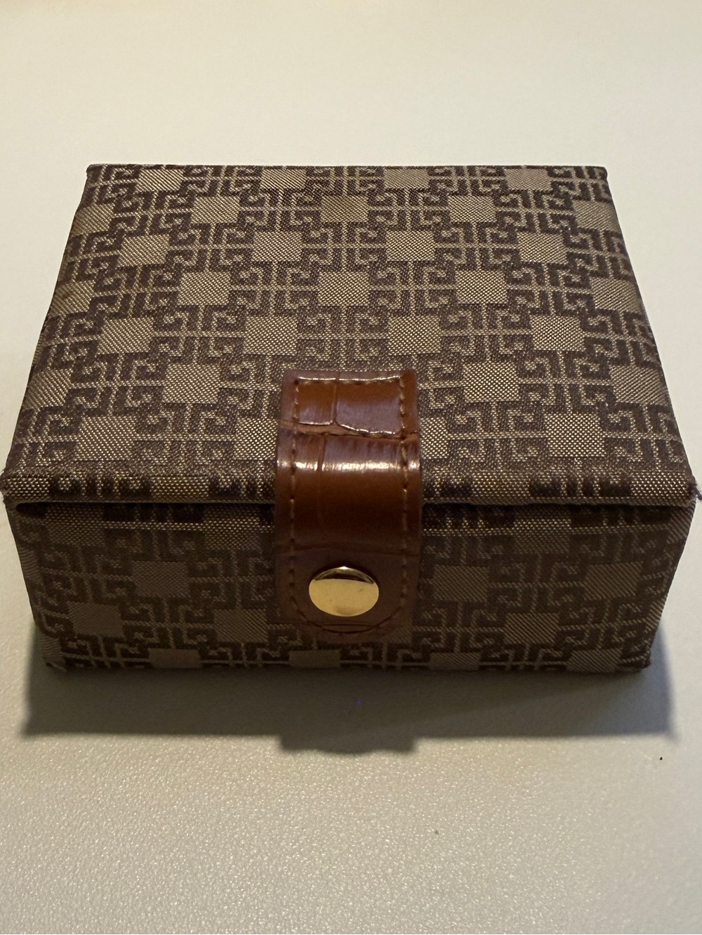 Vintage Brown Satin Leather Trim GG Logo Travel Jewelry Box